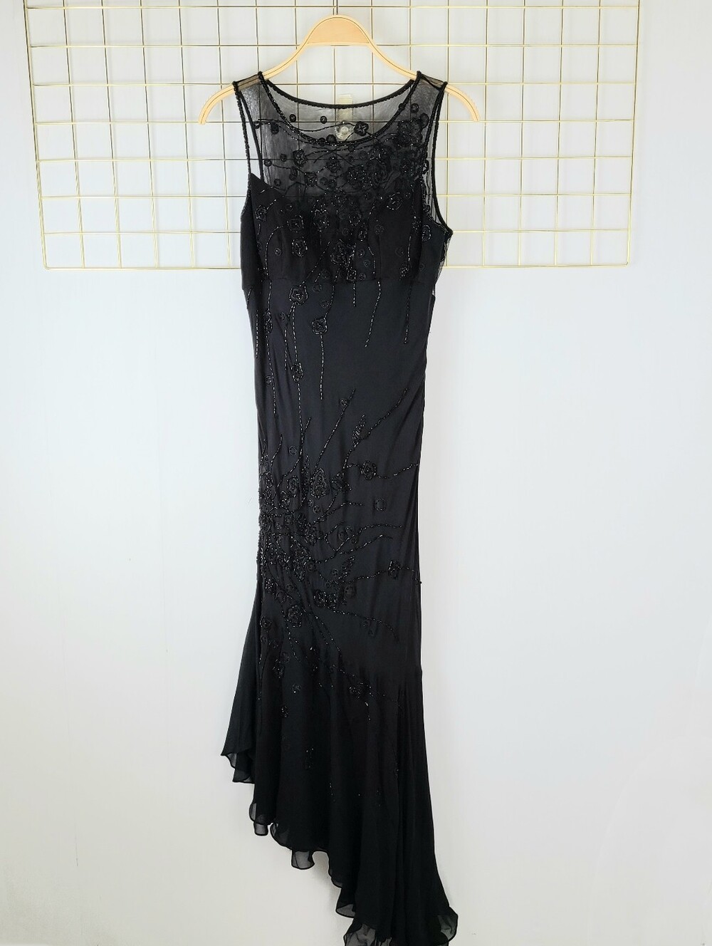 Sue Wong Nocturne Silk Black Embellished Asymmetrical Hem Vintage Dress